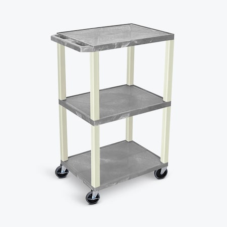 Luxor 42''H 3-Shelf Utility Cart, Electric, Gray Shelves, Putty Legs UCPL1GYE